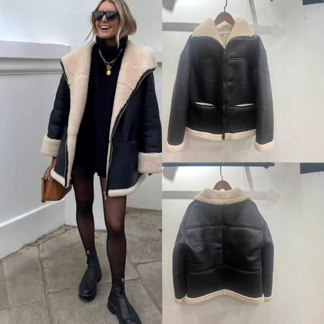 Трансграничная женская одежда 2024 осень и зима новый европейский и американский ветер плюс размер модная шерсть ягненка шерсть свободная меховая куртка