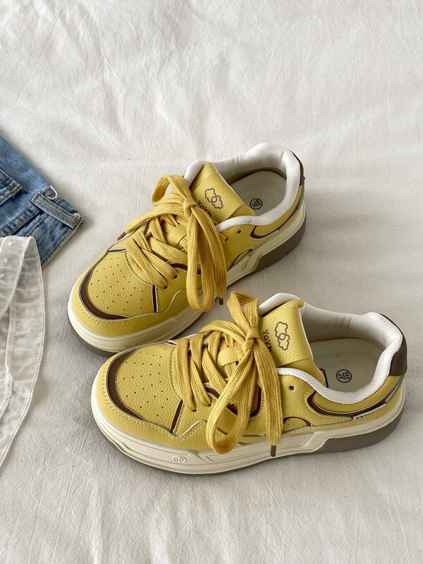 Xishu Original Niche Yellow German Training Sneakers for Women, Trendy Ins-Style Thick-Soled Height-Increasing Loafers, Sports Casual Shoes