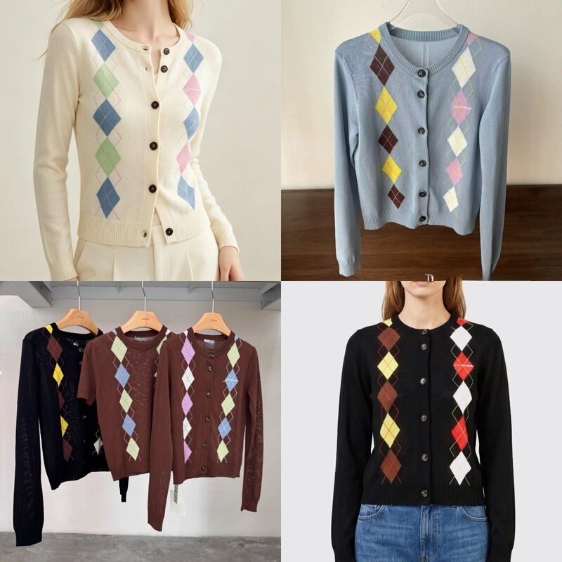 Super cool! Foreign trade 26 classic plaid 100% cotton round-neck cardigan, single-breasted thin knit sweater jacket