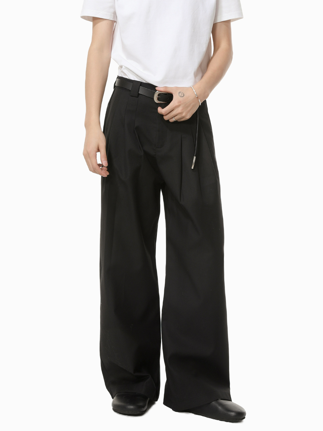 MTLCLOTHES Hombres| Chino corto de hombro con chaqueta de botón único, pantalones largos con piernas anchas y colgantes, conjunto de textura casual