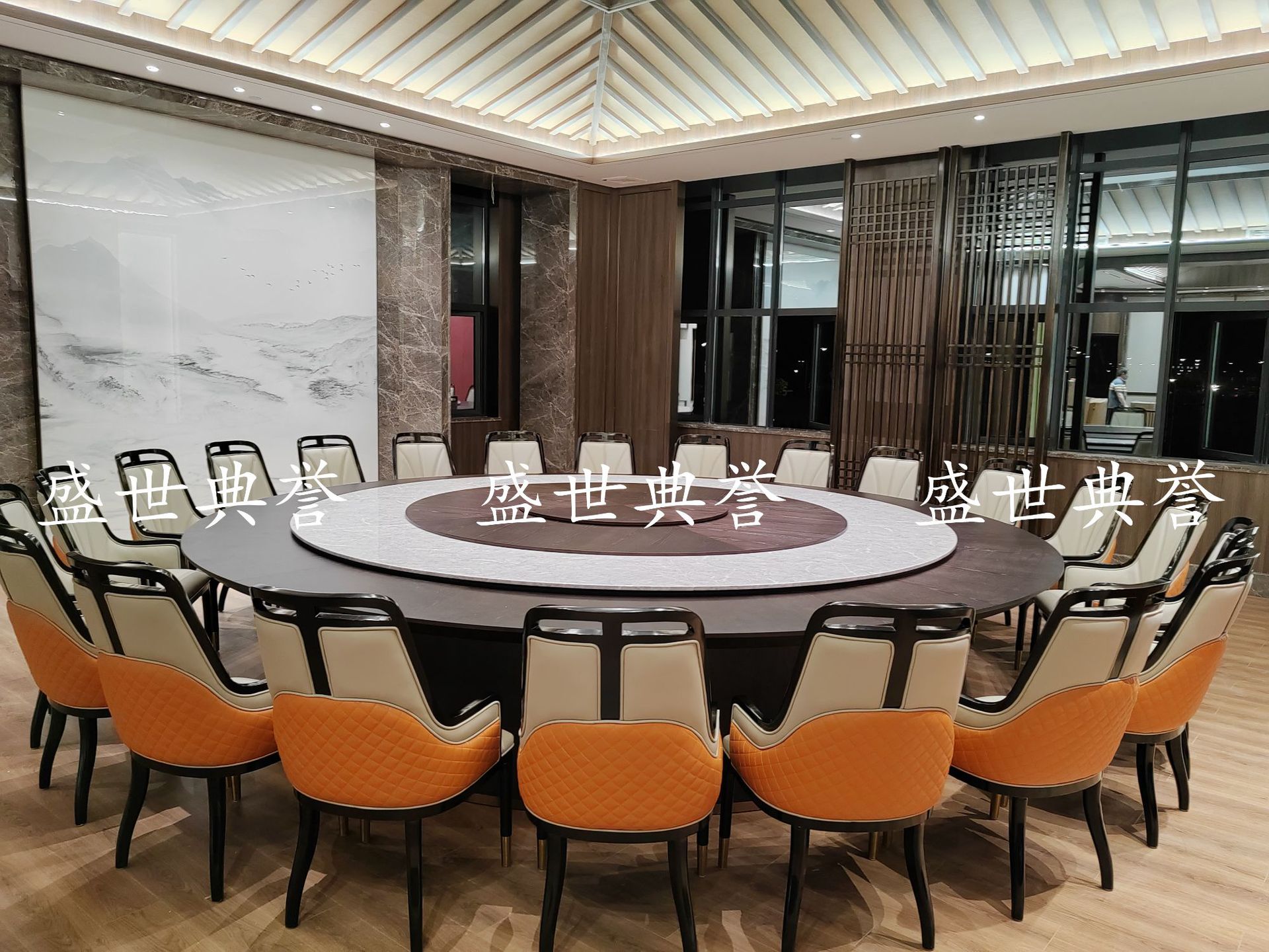 上海五星级酒店实木电动桌椅海鲜姿造轻奢电动桌会所商务宴请圆桌详情7