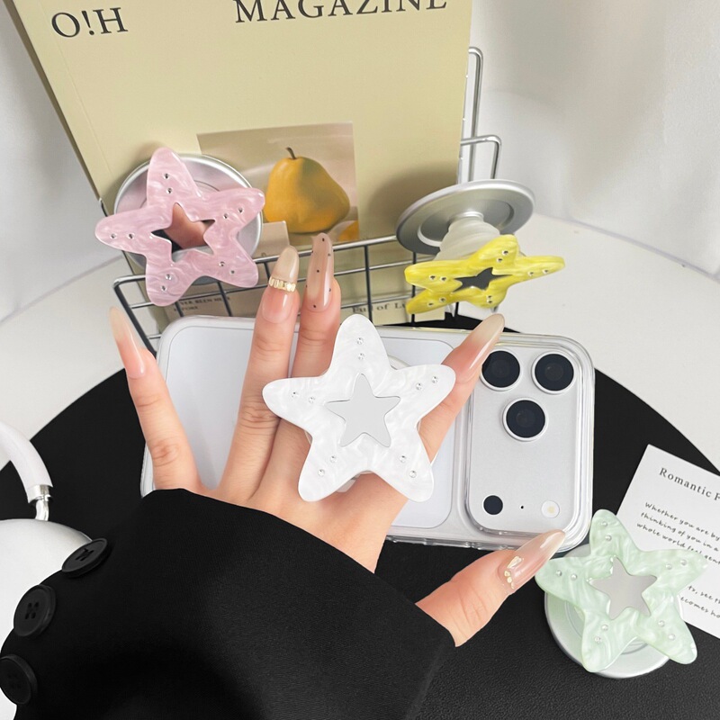 Compatible with MagSafe magnetic phone airbag stand, rhinestone starfish small mirror desktop stand for watching shows Compatible with MagSafe magnetic phone airbag stand, rhinestone starfish small mirror desktop stand for watching shows