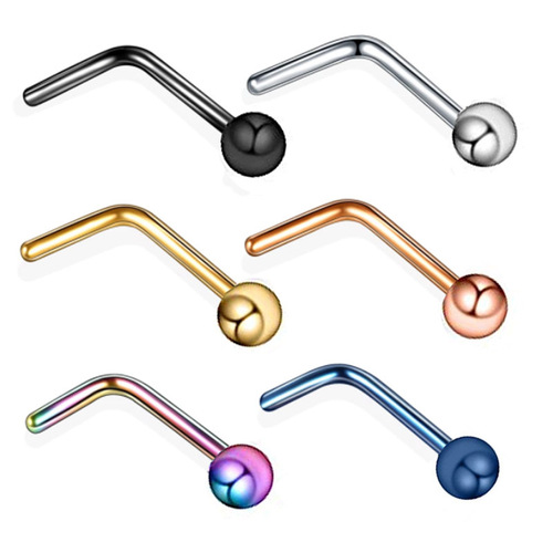 Amazon AliExpress European and American fashion trend 7-word nose nail ball stainless steel piercing jewelry nose nail ear cartilage nail