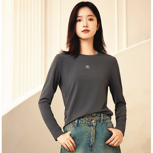 Yokos Women's Round Neck Base Shirt 2024 Autumn and Winter Thin Stylish Inner Long Sleeve T-Shirt Top Fashion All-match