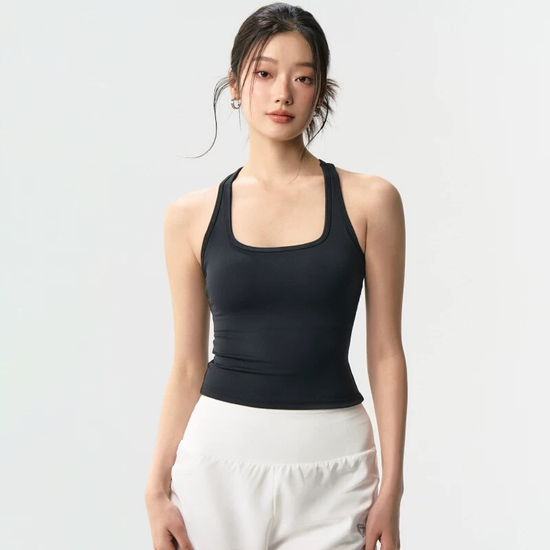 Women's Sports Bra Quick-Dry Racerback Yoga Top with Chest Pads Pilates Training Fitness Vest Set