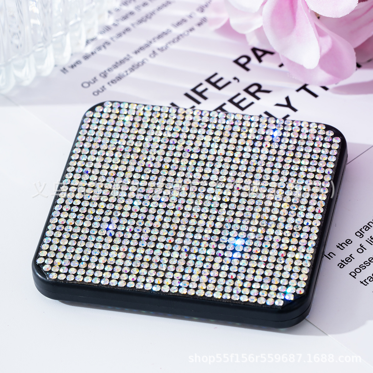 Espejo de maquillaje portátil de moda con incrustaciones de diamantes de imitación Espejo de maquillaje Regalo Espejo cuadrado plegable portátil Espejo plegable de doble cara de mano lote