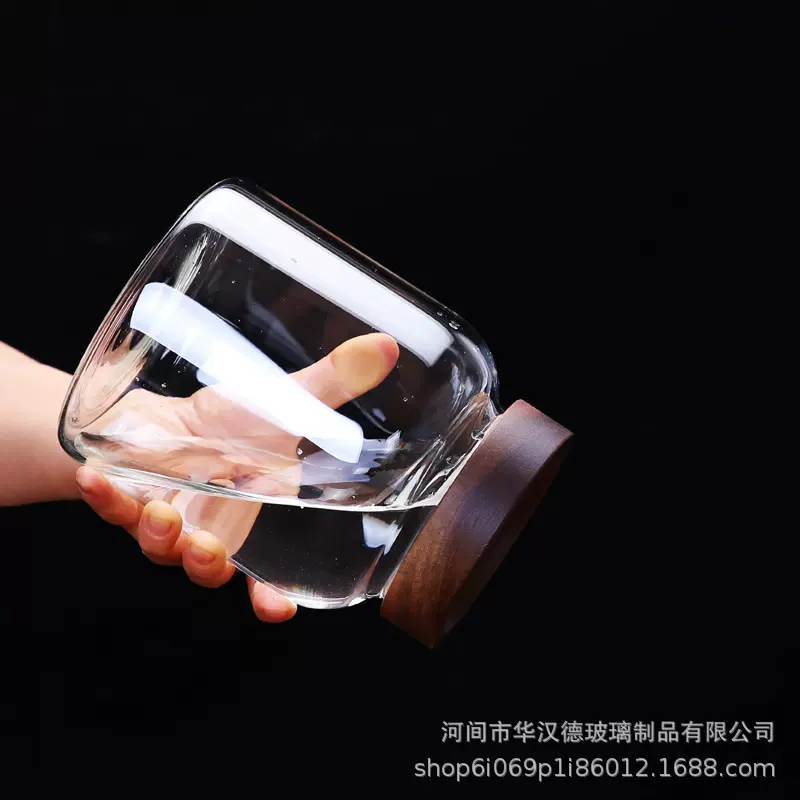 螺旋口高硼硅玻璃密封罐青梅荔枝泡酒专用瓶陈皮杂粮木盖储物罐