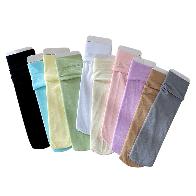 La primavera y el verano delgados calcetines de hielo de terciopelo de color sólido calcetines de pila macaron color a juego largo estilo japonés calcetines de estudiante de media pantorrilla