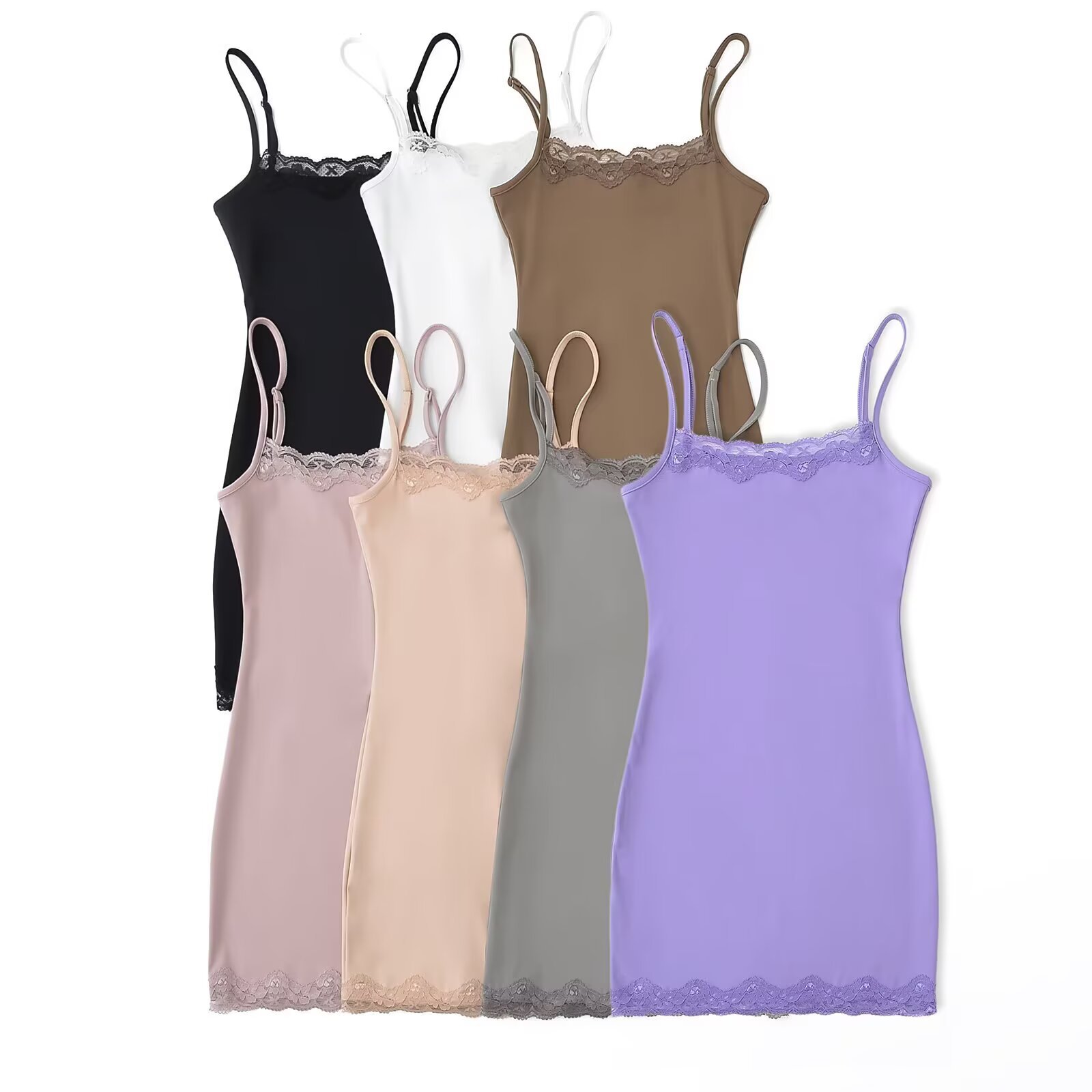 2026 Summer Lace Trim Bodycon Dress New Pure Desire Style Spaghetti Strap Short Dress White Cotton