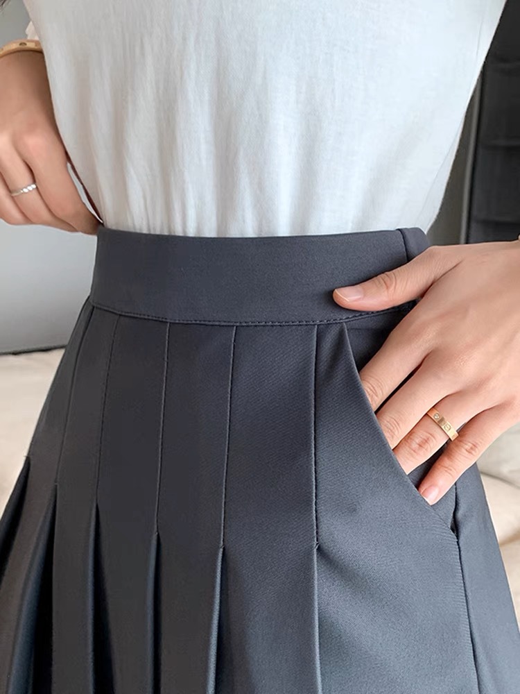 Pocket Pleated Skirt for Women Summer Korean Style High Waist Slimming Look Elastic Waist A-Line Short Skirt 2025 New Half Skirt