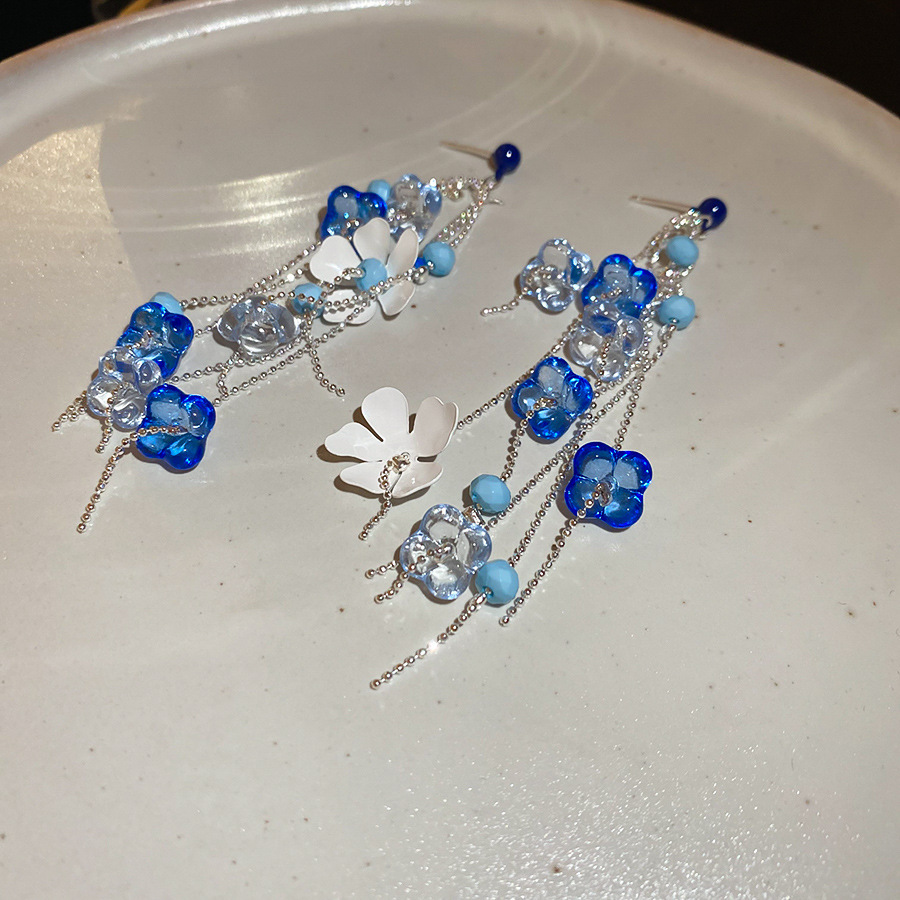Flores azules vintage medievales pendientes de goteo de aceite ligero lujo alta sensación de joyería Yiwu fábrica al por mayor image 32