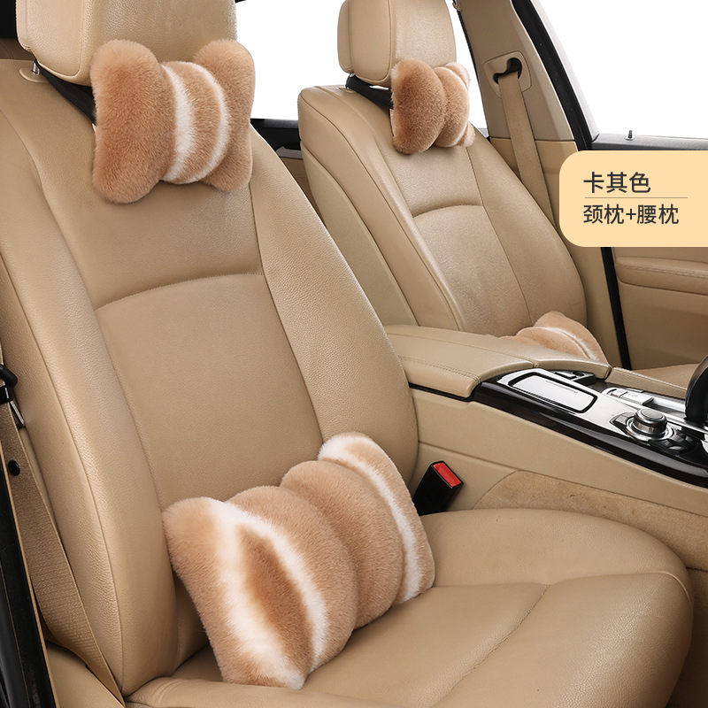 Cross-Border Wholesale Car Headrest Pillow, Solid Color, Cute and Fashionable, Women's Winter Warm Rabbit Fur Neck Pillow, Backrest Pillow