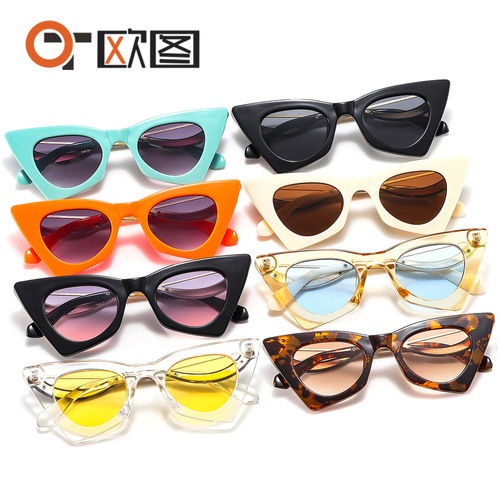 New cat-eye shape face-shaping selfie sunglasses, flat mirrors, catwalk personality fashion women's sunglasses 2815