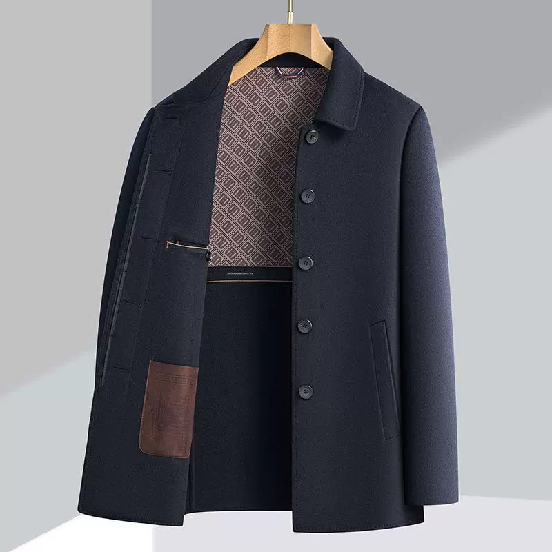  Woolen jacket for leisure, double-sided demi-season long cashmere coat, mid-length