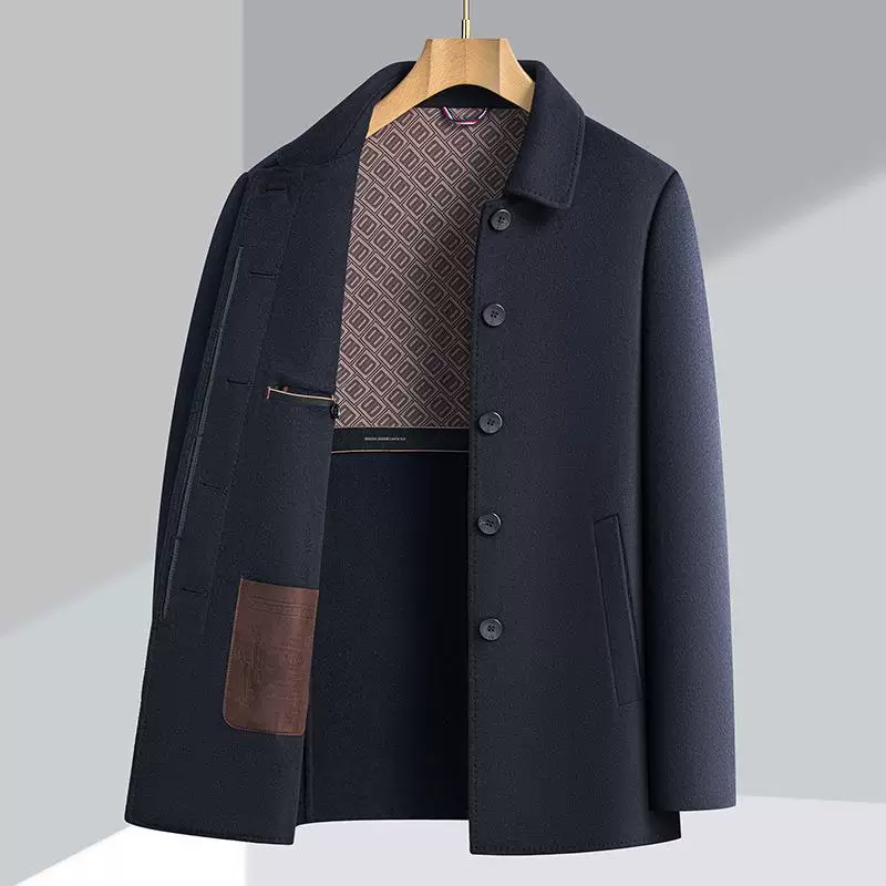  Woolen jacket for leisure, double-sided demi-season long cashmere coat, mid-length