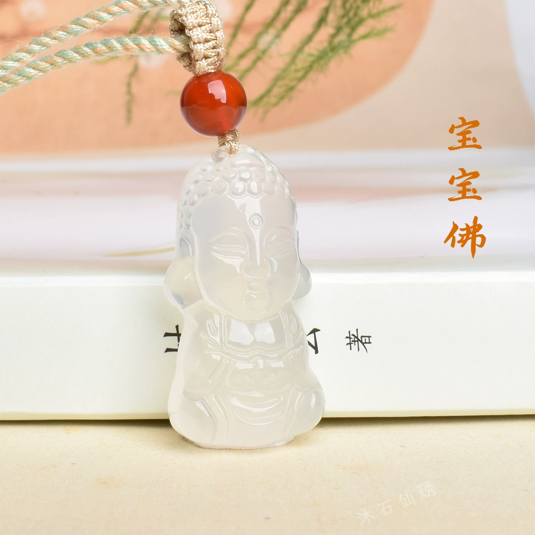 Organic agate children's pendant white jade, Birthday gift