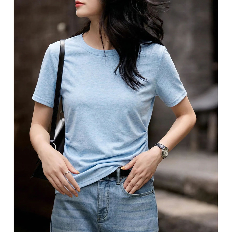 [Io Order] Casual Regular Shoulder Short-Sleeve T-Shirt for Women, Summer 2026 New Style, Versatile and Beautiful Slim-Fit Base Shirt
