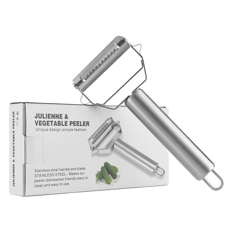 Directo de fábrica de acero inoxidable de doble cabeza de cepillado de melón multifunción pelador de frutas pelador de papas de frutas dos en uno