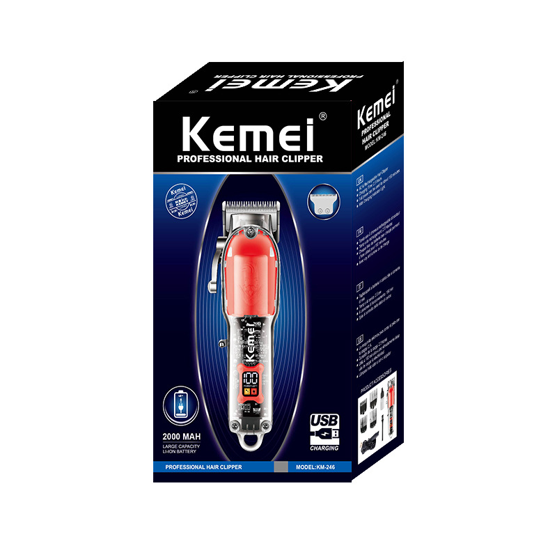 Kemei cortadora eléctrica KM-246 cuerpo transparente cabeza de aceite talla Clipper LCD pantalla digital profesional cortadora de cabello