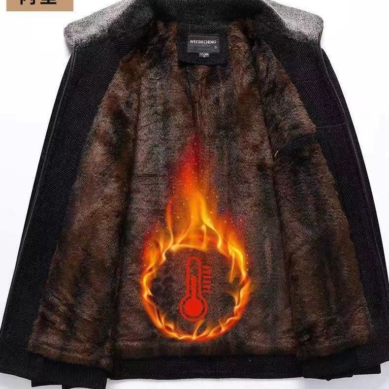 Abrigo de chenilla de invierno para hombres de mediana edad y ancianos con forro de lana engrosado cálido abrigo de lana resistente al frío para papá