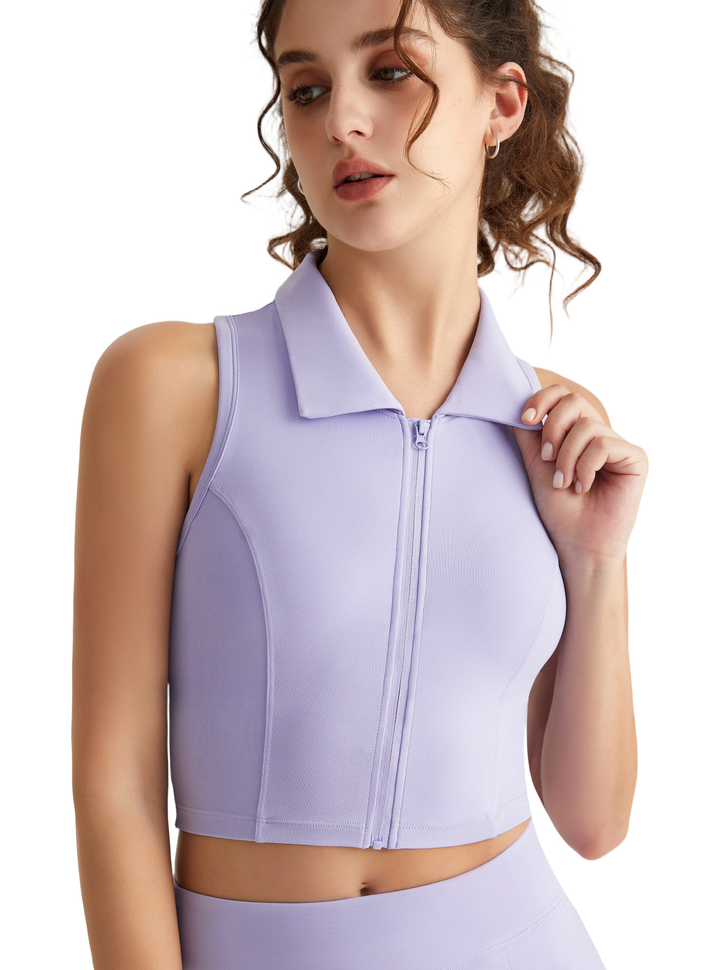 El nuevo chaleco de yoga con cuello POLO de Weiman, almohadilla para el pecho para mujer, una pieza, cremallera frontal, ropa de yoga de alta gama, top