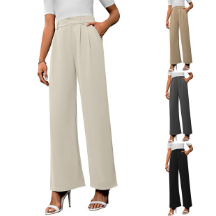 Cross-Border European and American Amazon Spring New Women's Loose Casual Work Commuting Elegant Wide-Leg Straight Suit Pants