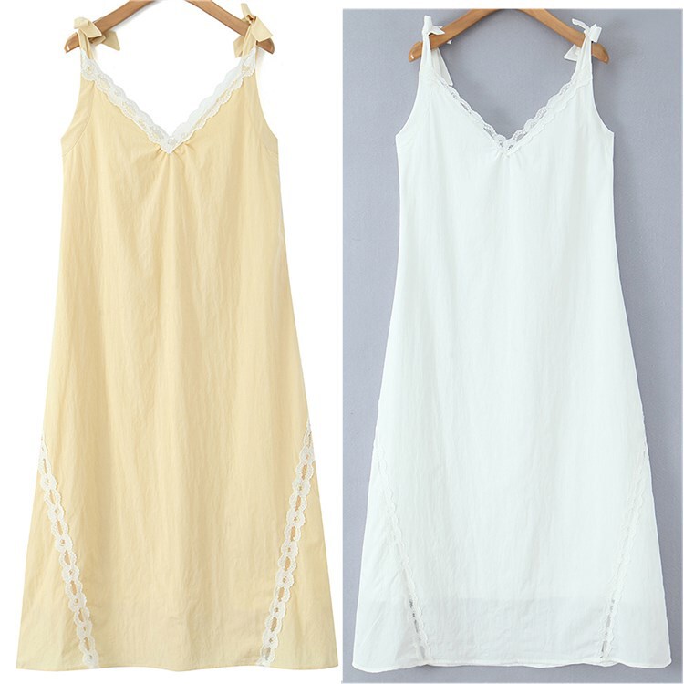 Beach Vacation White V-Neck Lace Patchwork Suspender Dress for Women Summer New Loose Sleeveless Beach Long Dress