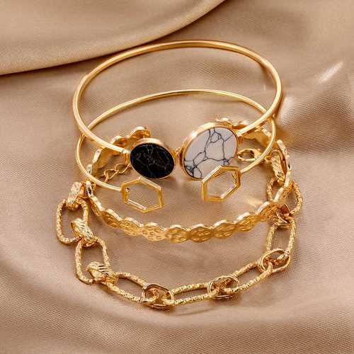 Korean version cross-border bracelet European and American creative retro marble geometric chain bracelet set of 4 pieces for women