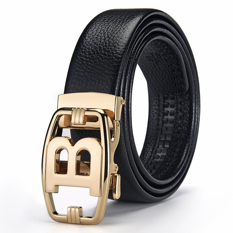 Cinturón de cuero puro para hombre, cuero suave en relieve, cinturón de estudiante, hebilla automática de aleación hueca, cinturón de todo fósforo, sello de cintura de moda en stock