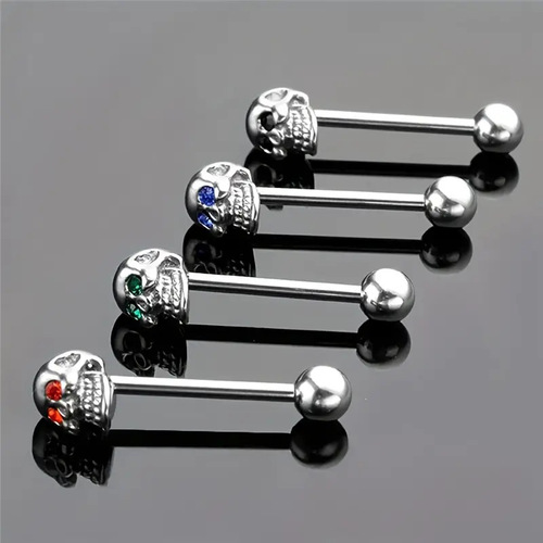Amazon cross-border exclusive supply of 5-color diamond-encrusted skull tongue nails, stainless steel tongue nails, piercing jewelry manufacturers wholesale