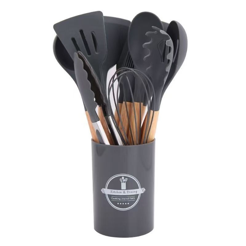 Comercio exterior venta caliente set de cocina de silicona 12 piezas set de silicona antiadherente set de barril de almacenamiento giratorio