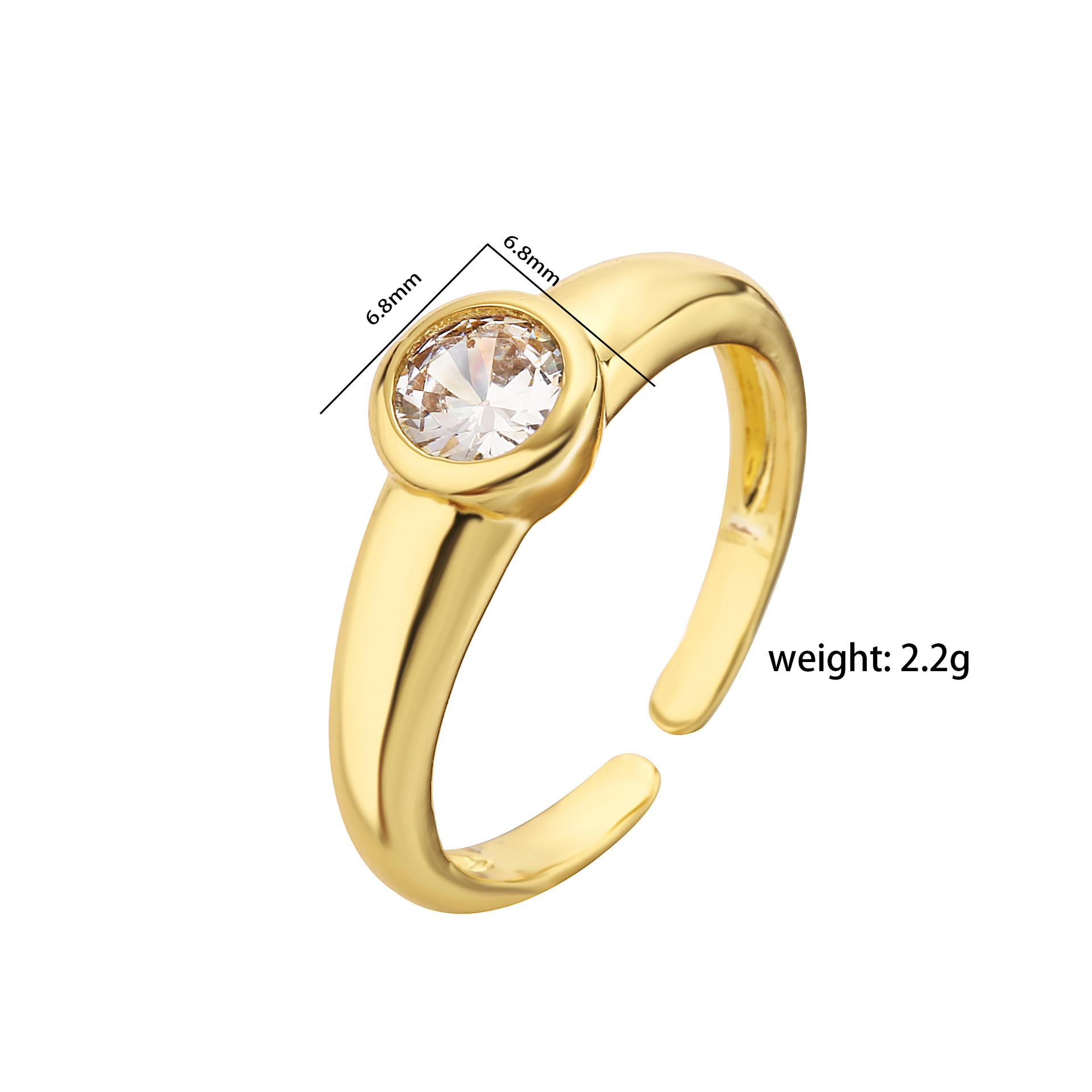 Simple Style Round Copper Inlaid Zircon Open Ring