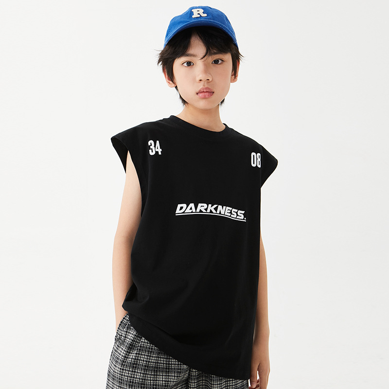DK Children's Wear Summer New Hip-hop Hip-hop Sleeveless Vest for Boys and Girls Pure Cotton Children's Loose T-shirt Trendy