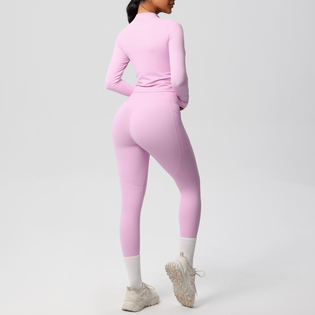 Sport Style Solid Color Nylon Spandex Zip Collar Tracksuit Coat Sweatpants display picture 72