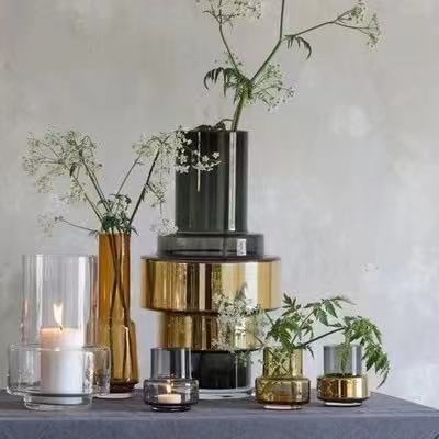 Modern simple gray electroplated glass hydroponic flower container…
