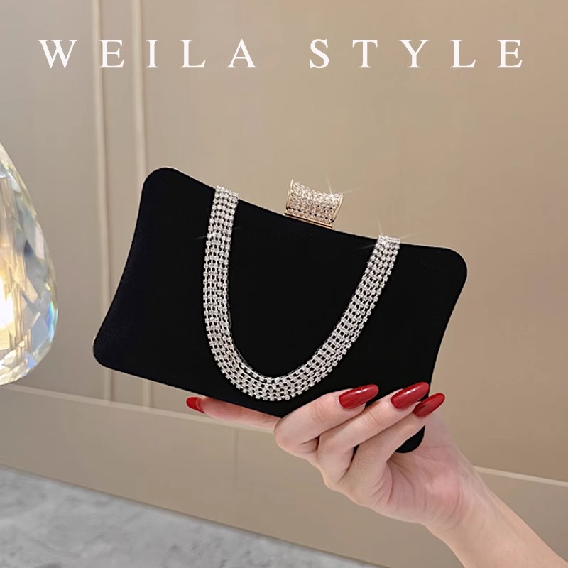 Fabricante transfronterizo bolso de cena de terciopelo bolso de noche de franela de diamante europeo y americano bolso de embrague de moda bolso de almohada de banquete mujer
