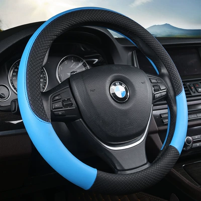 Steering wheel cover, seasons embossed non-slip breathable leather - premium-blue-38cm