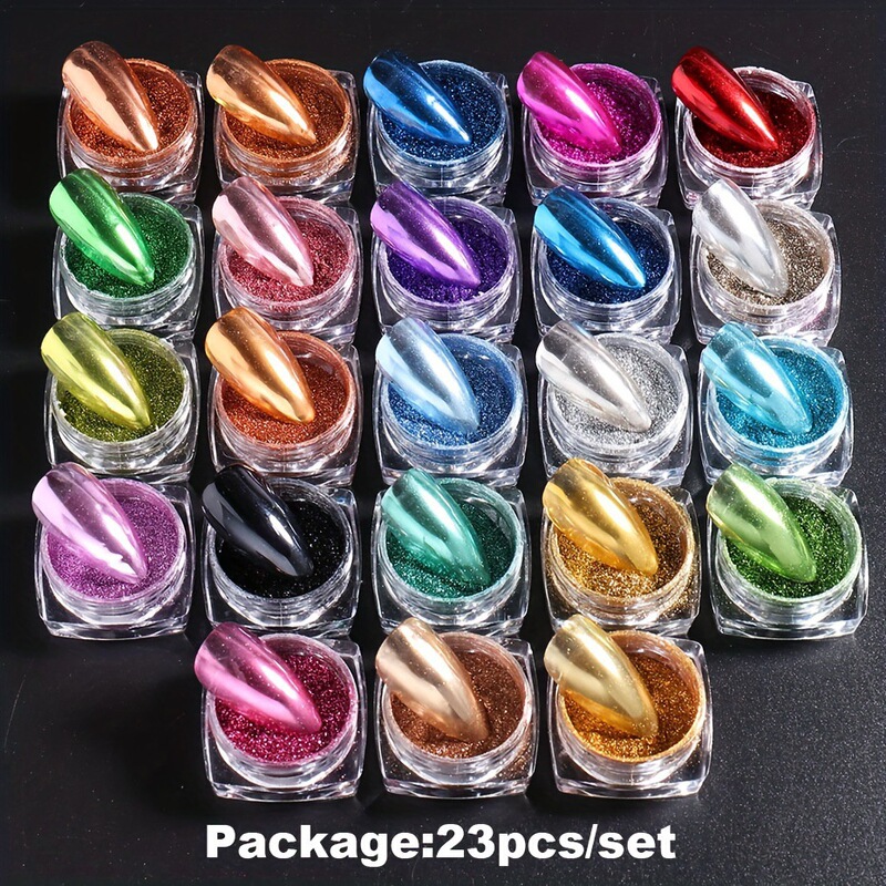 Cross-Border Hot-Selling 23 Pieces of Chrome-Plated Nail Powder Glitter Nail Salon Special Glossy Nail Decoration Nail Jewelry