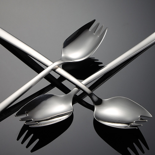 Aion 304 stainless steel salad fork multi-specification gift tableware fork and spoon integrated spoon instant noodle bowl Ruyi square handle
