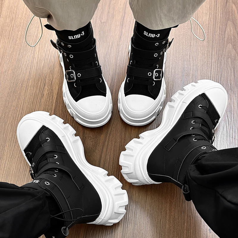 Herrenschuhe Martin Stiefel Herrenstiefel Motorradstiefel dicke Sohle Gürtelschnalle Lederoberfläche Trend neue Stiefel große Schuhe Stiefel_voghion.com