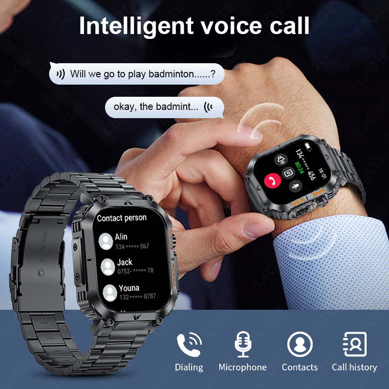 LIGE LIG multifunción Bluetooth llamada frecuencia cardíaca presión arterial monitoreo de salud reloj deportivo inteligente linterna 1847