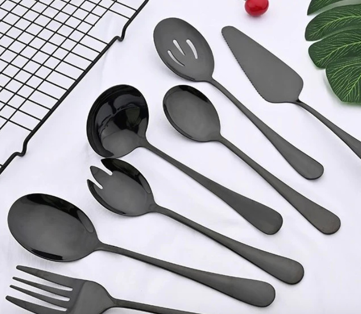 Suministro transfronterizo cuchara de tenedor de acero inoxidable Colador traje de vajilla común cuchara de servicio de clip de carne de comida multiusos