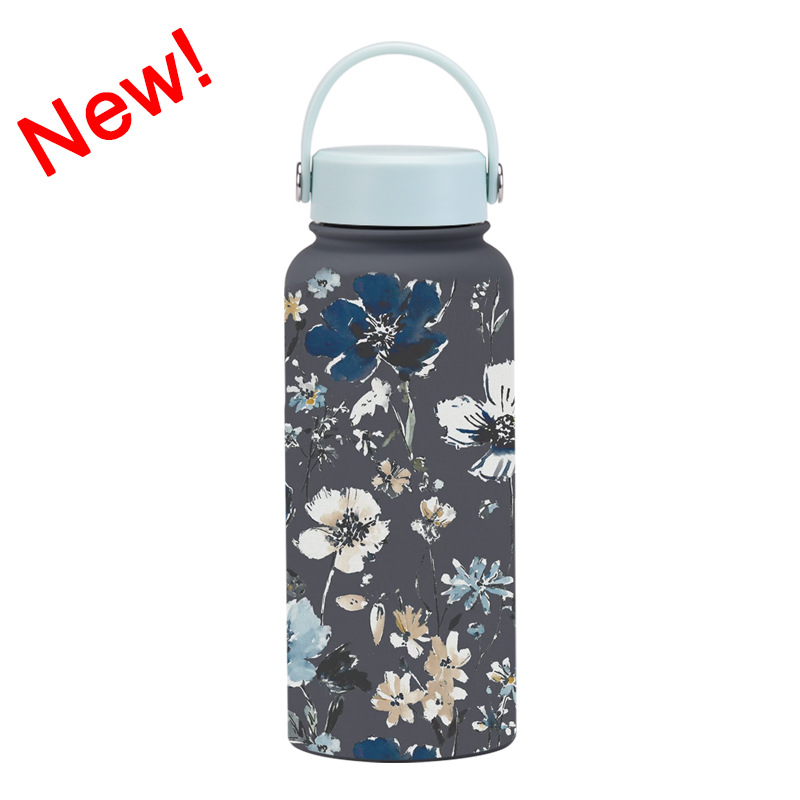 Nueva Botella de Agua Deportiva Aislada de 1 Litro, Boca Ancha, Portátil, al Vacío, para Exteriores, con Estampado, para Mujer, 2026