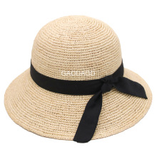 夏季新款沙滩度假女士帽下塌檐帽子拉菲草帽盆帽蝴蝶结遮阳防晒