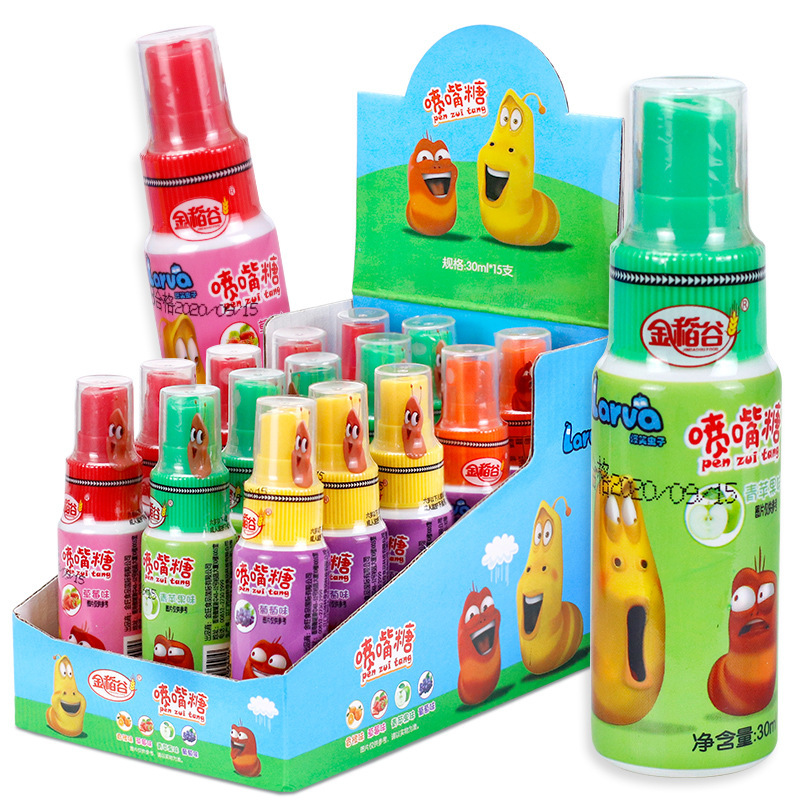 Golden Rice 30ml Nozzle Candy Mixed Fruit Flavor Spray Candy Student Children's Food Casual Nostalgic Snacks Wholesale