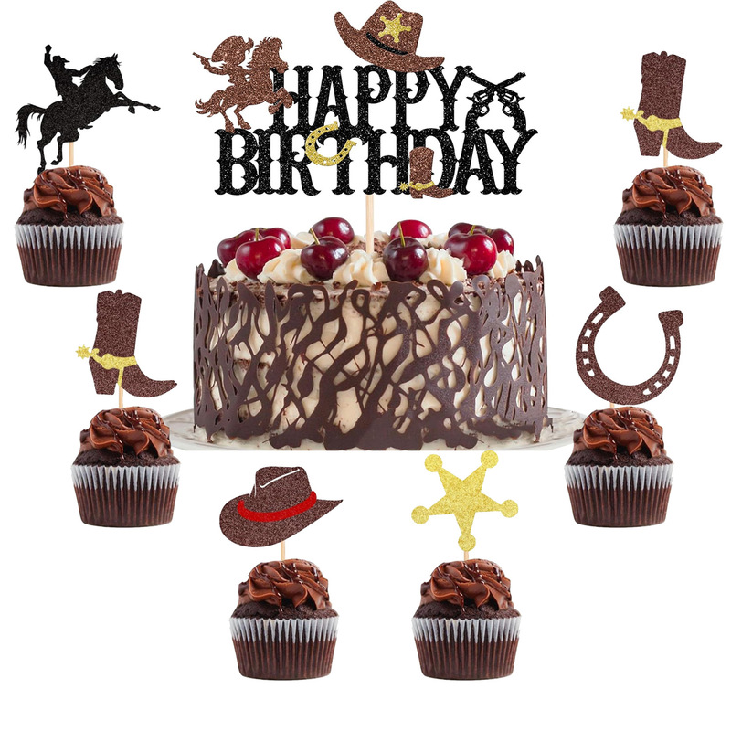 Amazon's Best-Selling Western Cowboy Theme Hat Boots Happy Birthday Cake Decoration Plug-In Card Amazon's Best-Selling Western Cowboy Theme Hat Boots Happy Birthday Cake Decoration Plug-In Card