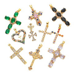 クロスボーダー銅メッキ真金クロス18kミニチュアジルコンネックレスペンダントペンダントシングルペンダントdiyアクセサリーアクセサリーペンダント