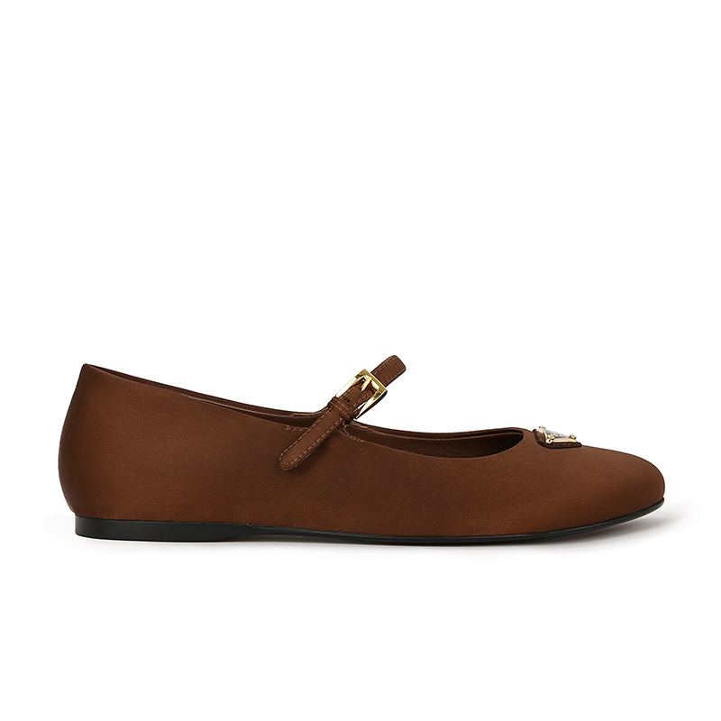 Versión de piel de oveja ~ Hebilla triangular cuero suela suave Mary Jane zapatos individuales mujer hebilla de una palabra zapatos planos zapatillas de ballet zapatos de plataforma