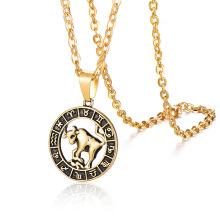 钛钢十二星座吊坠项链男 欧美复古金牛座天蝎不锈钢男士项链批发