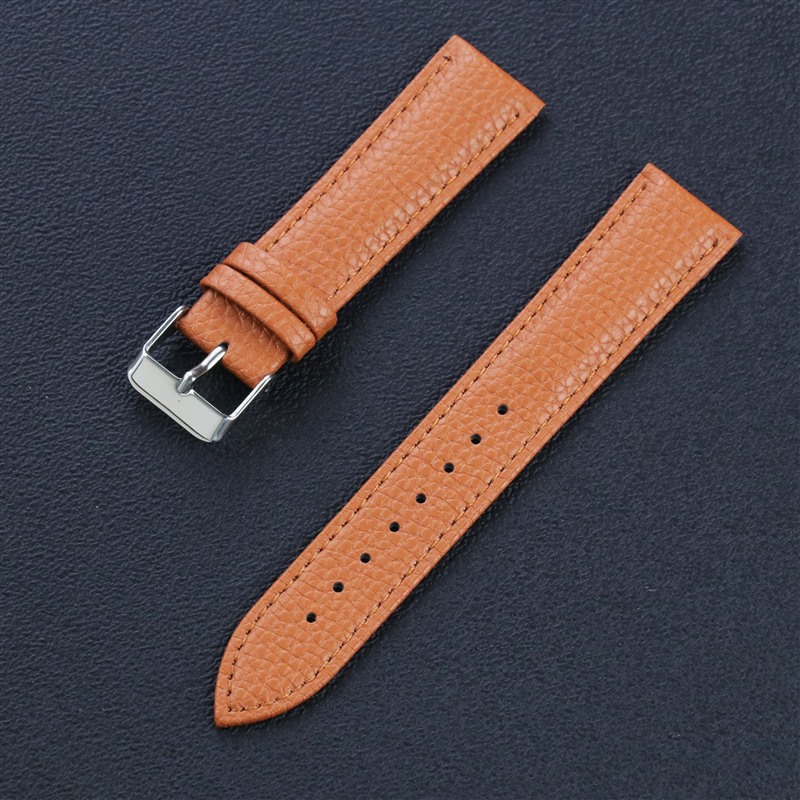 Correa de reloj de cuero genuino con hebilla de textura de lichi, suave, impermeable, duradera, colorida, 10~22 mm, venta al por mayor en stock
